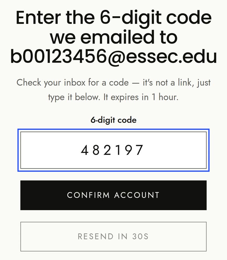 La page qui demande le code à 6 chiffres (en anglais)