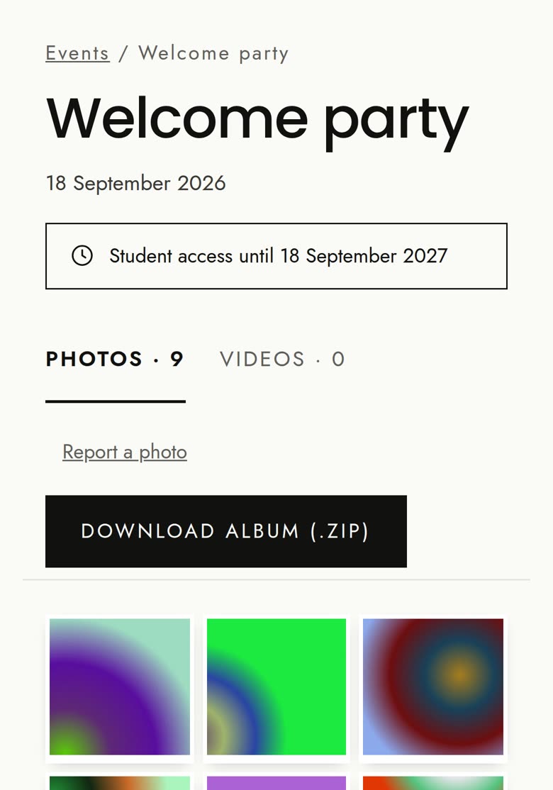 Une galerie de démo avec le bouton de téléchargement de l'album (en anglais)